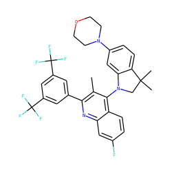 Cc1c(-c2cc(C(F)(F)F)cc(C(F)(F)F)c2)nc2cc(F)ccc2c1N1CC(C)(C)c2ccc(N3CCOCC3)cc21 ZINC000118092508