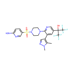 Cc1c(-c2cc(C(O)(C(F)(F)F)C(F)(F)F)cnc2N2CCN(S(=O)(=O)c3ccc(N)nc3)CC2)cnn1C ZINC000299826864