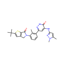 Cc1c(-c2cc(Nc3cc(C)n(C)n3)c(=O)[nH]n2)cccc1N1Cc2cc(C(C)(C)C)sc2C1=O ZINC000199858794