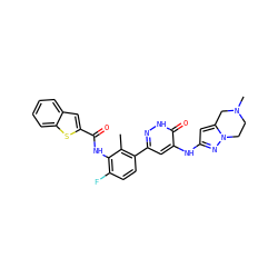 Cc1c(-c2cc(Nc3cc4n(n3)CCN(C)C4)c(=O)[nH]n2)ccc(F)c1NC(=O)c1cc2ccccc2s1 ZINC000068207013