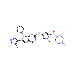 Cc1c(-c2cc3cnc(Nc4cc(C(=O)N5CCN(C)CC5)n(C)c4)nc3n2C2CCCC2)cnn1C ZINC000084669766