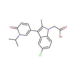 Cc1c(-c2ccc(=O)n(C(C)C)c2)c2cc(Cl)ccc2n1CC(=O)O ZINC000117015244