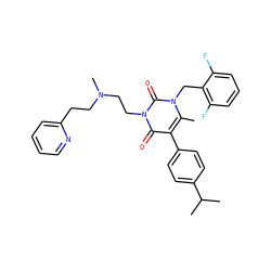 Cc1c(-c2ccc(C(C)C)cc2)c(=O)n(CCN(C)CCc2ccccn2)c(=O)n1Cc1c(F)cccc1F ZINC000013559583