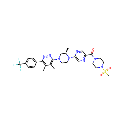 Cc1c(-c2ccc(C(F)(F)F)cc2)nnc(N2CCN(c3cnc(C(=O)N4CCN(S(C)(=O)=O)CC4)cn3)[C@H](C)C2)c1C ZINC000201146478