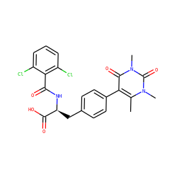 Cc1c(-c2ccc(C[C@H](NC(=O)c3c(Cl)cccc3Cl)C(=O)O)cc2)c(=O)n(C)c(=O)n1C ZINC000034358920