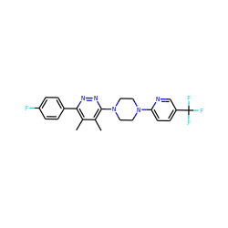 Cc1c(-c2ccc(F)cc2)nnc(N2CCN(c3ccc(C(F)(F)F)cn3)CC2)c1C ZINC000201143717