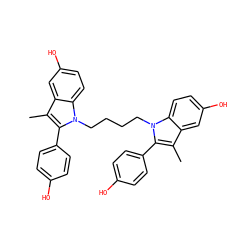 Cc1c(-c2ccc(O)cc2)n(CCCCn2c(-c3ccc(O)cc3)c(C)c3cc(O)ccc32)c2ccc(O)cc12 ZINC000653894792