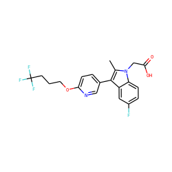 Cc1c(-c2ccc(OCCCC(F)(F)F)nc2)c2cc(F)ccc2n1CC(=O)O ZINC000169311300