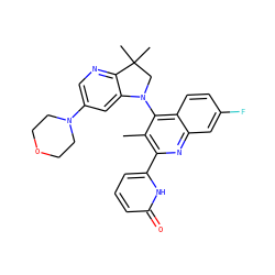 Cc1c(-c2cccc(=O)[nH]2)nc2cc(F)ccc2c1N1CC(C)(C)c2ncc(N3CCOCC3)cc21 ZINC000118095281