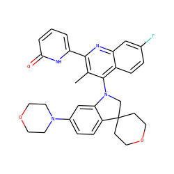 Cc1c(-c2cccc(=O)[nH]2)nc2cc(F)ccc2c1N1CC2(CCOCC2)c2ccc(N3CCOCC3)cc21 ZINC000118094340