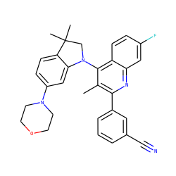 Cc1c(-c2cccc(C#N)c2)nc2cc(F)ccc2c1N1CC(C)(C)c2ccc(N3CCOCC3)cc21 ZINC000118097710