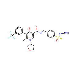 Cc1c(-c2cccc(C(F)(F)F)c2)c(=O)c(C(=O)NCc2ccc([S@@](C)(=O)=NC#N)cc2)cn1[C@@H]1CCOC1 ZINC000149911127