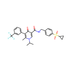 Cc1c(-c2cccc(C(F)(F)F)c2)c(=O)c(C(=O)NCc2ccc(S(=O)(=O)C3CC3)cc2)cn1C(C)C ZINC000148828004
