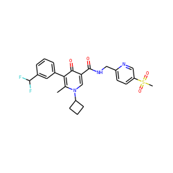 Cc1c(-c2cccc(C(F)F)c2)c(=O)c(C(=O)NCc2ccc(S(C)(=O)=O)cn2)cn1C1CCC1 ZINC000149808784