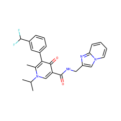 Cc1c(-c2cccc(C(F)F)c2)c(=O)c(C(=O)NCc2cn3ccccc3n2)cn1C(C)C ZINC001772630212