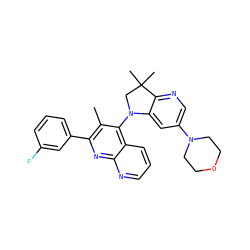 Cc1c(-c2cccc(F)c2)nc2ncccc2c1N1CC(C)(C)c2ncc(N3CCOCC3)cc21 ZINC000118097635