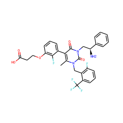 Cc1c(-c2cccc(OCCC(=O)O)c2F)c(=O)n(C[C@H](N)c2ccccc2)c(=O)n1Cc1c(F)cccc1C(F)(F)F ZINC000044307722