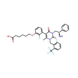 Cc1c(-c2cccc(OCCCCCC(=O)O)c2F)c(=O)n(C[C@H](N)c2ccccc2)c(=O)n1Cc1c(F)cccc1C(F)(F)F ZINC000049898818