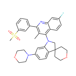 Cc1c(-c2cccc(S(C)(=O)=O)c2)nc2cc(F)ccc2c1N1CC2(CCOCC2)c2ccc(N3CCOCC3)cc21 ZINC000118095375
