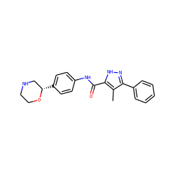 Cc1c(-c2ccccc2)n[nH]c1C(=O)Nc1ccc([C@H]2CNCCO2)cc1 ZINC000150195845