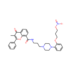 Cc1c(-c2ccccc2)oc2c(C(=O)NCCCN3CCN(c4ccccc4OCCCO[N+](=O)[O-])CC3)cccc2c1=O ZINC000027210812