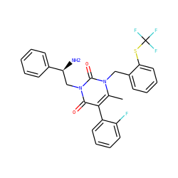 Cc1c(-c2ccccc2F)c(=O)n(C[C@H](N)c2ccccc2)c(=O)n1Cc1ccccc1SC(F)(F)F ZINC000028118755