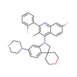 Cc1c(-c2ccccc2F)nc2cc(F)ccc2c1N1CC2(CCOCC2)c2ccc(N3CCOCC3)cc21 ZINC000118092252