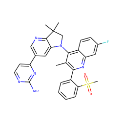 Cc1c(-c2ccccc2S(C)(=O)=O)nc2cc(F)ccc2c1N1CC(C)(C)c2ncc(-c3ccnc(N)n3)cc21 ZINC000118095722