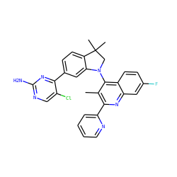 Cc1c(-c2ccccn2)nc2cc(F)ccc2c1N1CC(C)(C)c2ccc(-c3nc(N)ncc3Cl)cc21 ZINC000118091579