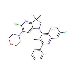 Cc1c(-c2ccccn2)nc2cc(F)ccc2c1N1CC(C)(C)c2nc(Cl)c(N3CCOCC3)cc21 ZINC000118090816