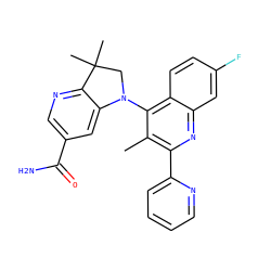 Cc1c(-c2ccccn2)nc2cc(F)ccc2c1N1CC(C)(C)c2ncc(C(N)=O)cc21 ZINC000118091758