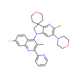 Cc1c(-c2ccccn2)nc2cc(F)ccc2c1N1CC2(CCOCC2)c2nc(Br)c(N3CCOCC3)cc21 ZINC000118092754
