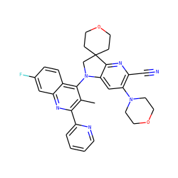 Cc1c(-c2ccccn2)nc2cc(F)ccc2c1N1CC2(CCOCC2)c2nc(C#N)c(N3CCOCC3)cc21 ZINC000118093473