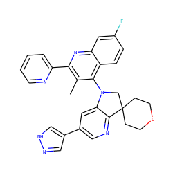 Cc1c(-c2ccccn2)nc2cc(F)ccc2c1N1CC2(CCOCC2)c2ncc(-c3cn[nH]c3)cc21 ZINC000118094596