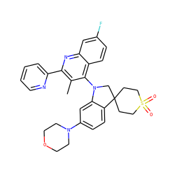 Cc1c(-c2ccccn2)nc2cc(F)ccc2c1N1CC2(CCS(=O)(=O)CC2)c2ccc(N3CCOCC3)cc21 ZINC000068248883