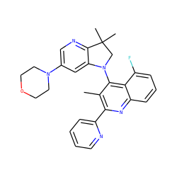 Cc1c(-c2ccccn2)nc2cccc(F)c2c1N1CC(C)(C)c2ncc(N3CCOCC3)cc21 ZINC000118095747