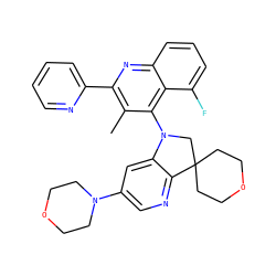Cc1c(-c2ccccn2)nc2cccc(F)c2c1N1CC2(CCOCC2)c2ncc(N3CCOCC3)cc21 ZINC000118095433