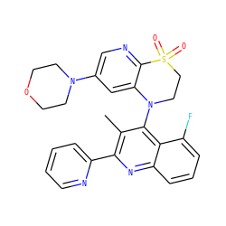 Cc1c(-c2ccccn2)nc2cccc(F)c2c1N1CCS(=O)(=O)c2ncc(N3CCOCC3)cc21 ZINC000118091745