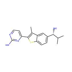 Cc1c(-c2ccnc(N)n2)sc2ccc([C@H](N)C(C)C)cc12 ZINC000049112109