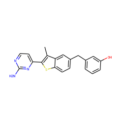 Cc1c(-c2ccnc(N)n2)sc2ccc(Cc3cccc(O)c3)cc12 ZINC000049034892