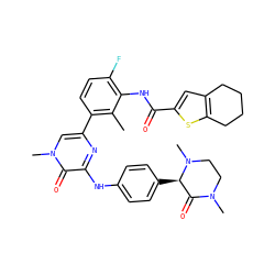 Cc1c(-c2cn(C)c(=O)c(Nc3ccc([C@@H]4C(=O)N(C)CCN4C)cc3)n2)ccc(F)c1NC(=O)c1cc2c(s1)CCCC2 ZINC000059191159
