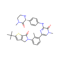 Cc1c(-c2cn(C)c(=O)c(Nc3ccc([C@H]4NCCN(C)C4=O)cc3)n2)cccc1N1Cc2cc(C(C)(C)C)sc2C1=O ZINC000113407637