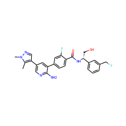 Cc1c(-c2cnc(N)c(-c3ccc(C(=O)N[C@H](CO)c4cccc(CF)c4)c(F)c3)c2)cnn1C ZINC001772582655