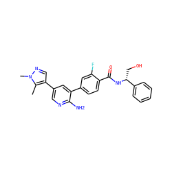Cc1c(-c2cnc(N)c(-c3ccc(C(=O)N[C@H](CO)c4ccccc4)c(F)c3)c2)cnn1C ZINC001772644481