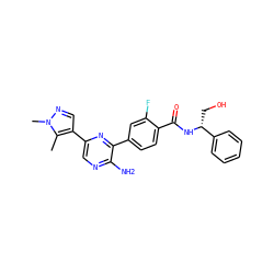 Cc1c(-c2cnc(N)c(-c3ccc(C(=O)N[C@H](CO)c4ccccc4)c(F)c3)n2)cnn1C ZINC001772645156
