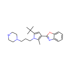 Cc1c(-c2nc3ccccc3o2)cc(C(C)(C)C)n1CCCN1CCNCC1 ZINC000220754797