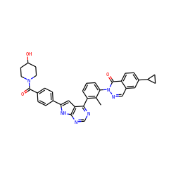 Cc1c(-c2ncnc3[nH]c(-c4ccc(C(=O)N5CCC(O)CC5)cc4)cc23)cccc1-n1ncc2cc(C3CC3)ccc2c1=O ZINC001772625693