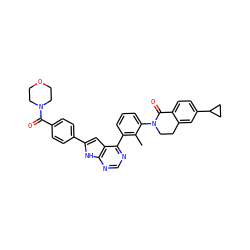 Cc1c(-c2ncnc3[nH]c(-c4ccc(C(=O)N5CCOCC5)cc4)cc23)cccc1N1CCc2cc(C3CC3)ccc2C1=O ZINC000148735784