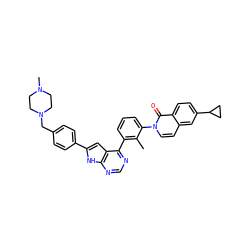 Cc1c(-c2ncnc3[nH]c(-c4ccc(CN5CCN(C)CC5)cc4)cc23)cccc1-n1ccc2cc(C3CC3)ccc2c1=O ZINC000148721489