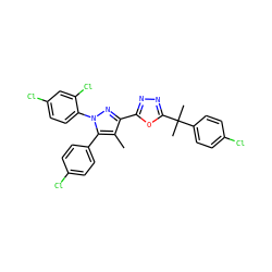 Cc1c(-c2nnc(C(C)(C)c3ccc(Cl)cc3)o2)nn(-c2ccc(Cl)cc2Cl)c1-c1ccc(Cl)cc1 ZINC000042888334